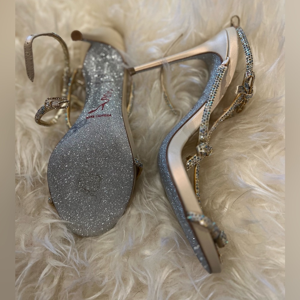 Rene Caovilla Crystal Bow-Embellished T-Strap Sandal
